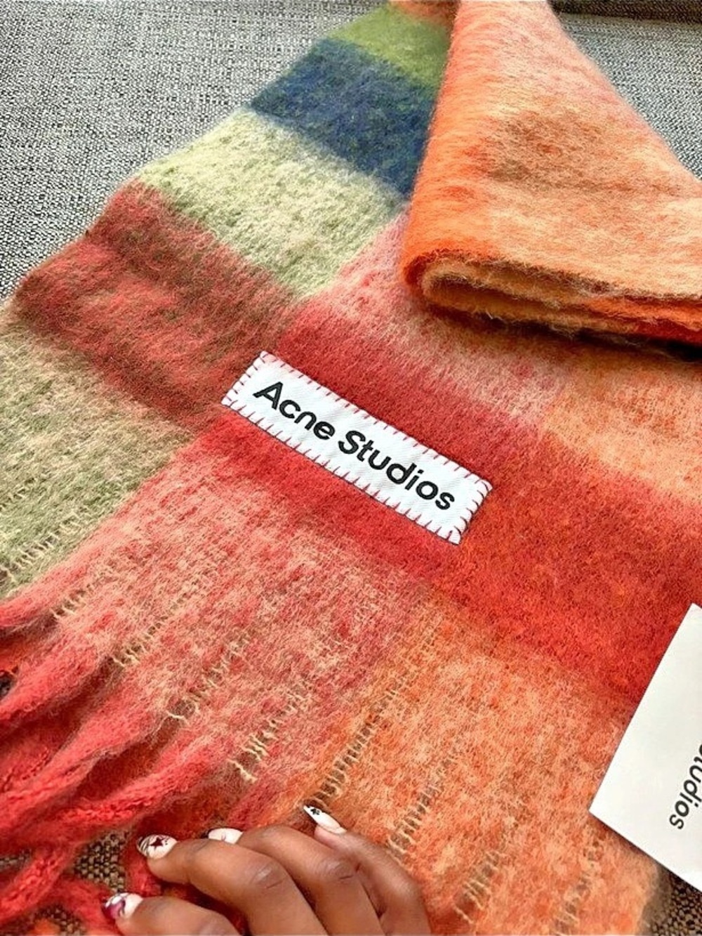 Acne Studios Vally Plaid Alpaca, Wool & Mohair Blend Scarf Orange & Red